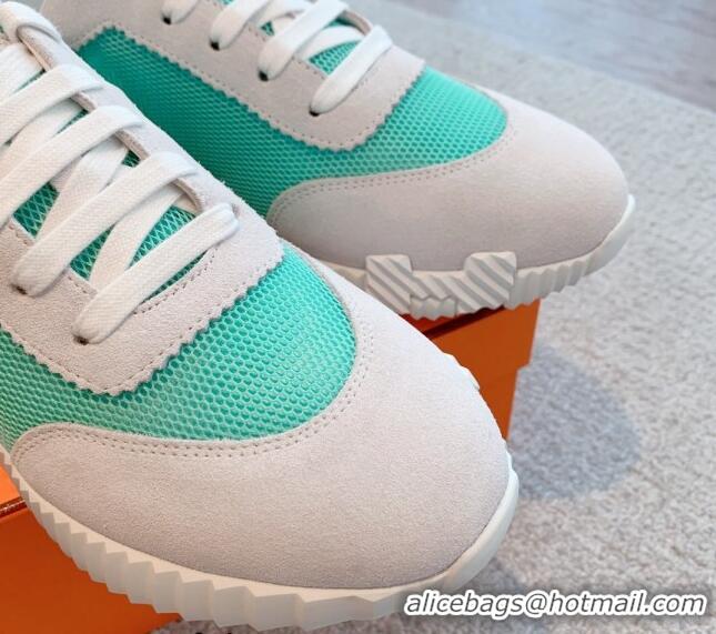 Grade Quality Hermes Bouncing Sneakers in Mesh and Suede Light Green 020894