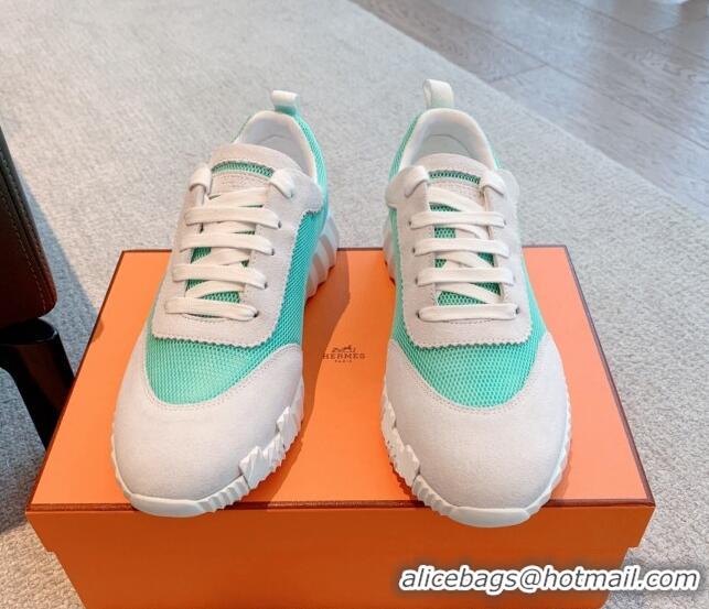 Grade Quality Hermes Bouncing Sneakers in Mesh and Suede Light Green 020894