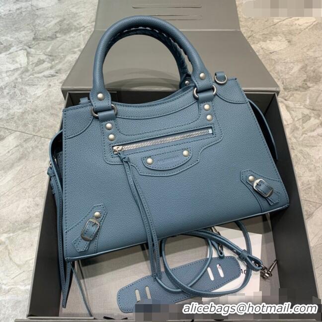 Top Quality Balenciaga Neo Classic Small Bag in Grained Calfskin 638511 Dusty Blue/Silver 2021