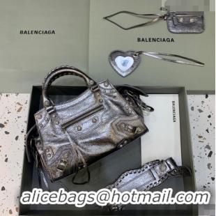 Affordable Price Balenciaga Neo Cagole XS Lambskin Top Handle Bag with Crystal BA1570 Silver 2022