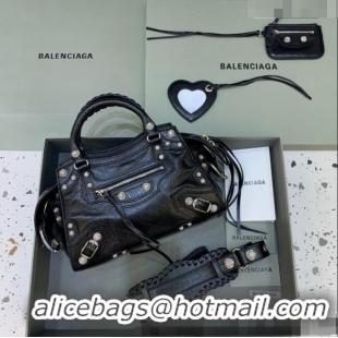 Discount Balenciaga Neo Cagole XS Lambskin Top Handle Bag with Crystal BA1570 Black 2022