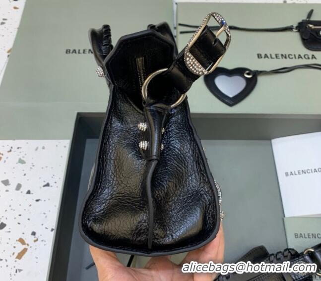 Discount Balenciaga Neo Cagole XS Lambskin Top Handle Bag with Crystal BA1570 Black 2022