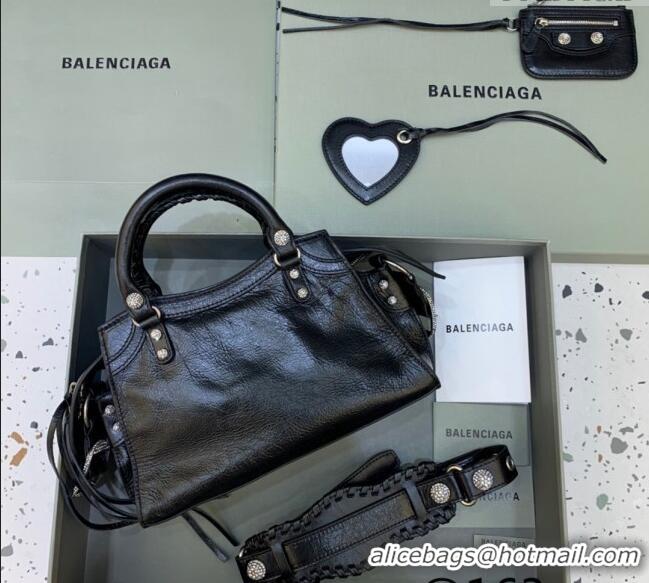 Discount Balenciaga Neo Cagole XS Lambskin Top Handle Bag with Crystal BA1570 Black 2022