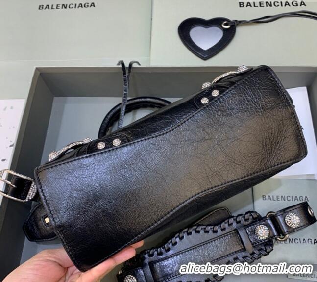 Discount Balenciaga Neo Cagole XS Lambskin Top Handle Bag with Crystal BA1570 Black 2022