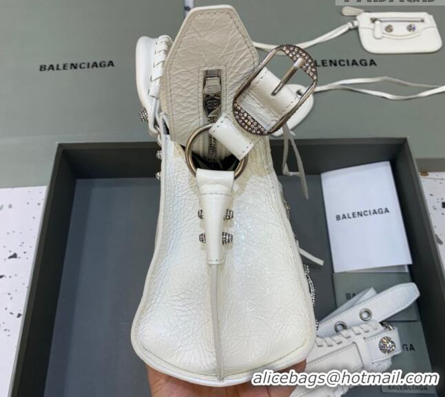 Top Grade Balenciaga Neo Cagole XS Lambskin Top Handle Bag with Crystal BA1570 White 2022