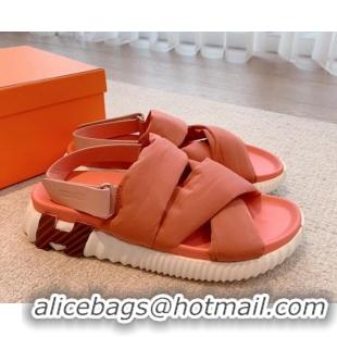 Hot Style Hermes Eclair Fabric Strap Flat Sandals Pink 020897