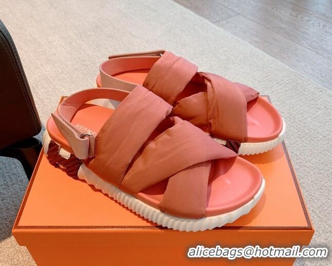 Hot Style Hermes Eclair Fabric Strap Flat Sandals Pink 020897