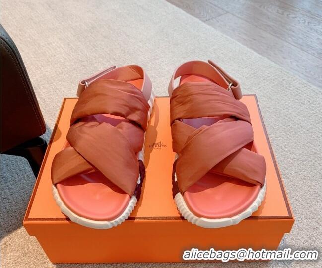 Hot Style Hermes Eclair Fabric Strap Flat Sandals Pink 020897