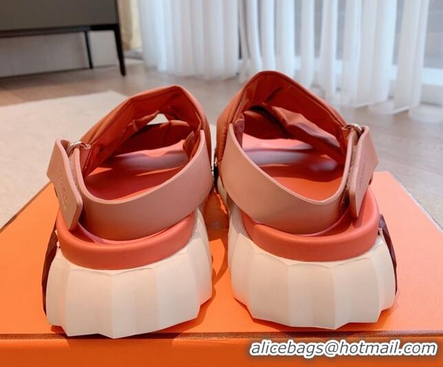 Hot Style Hermes Eclair Fabric Strap Flat Sandals Pink 020897