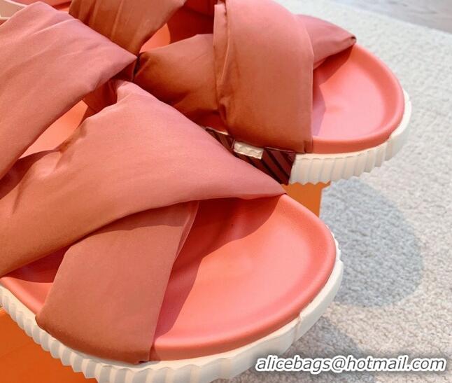 Hot Style Hermes Eclair Fabric Strap Flat Sandals Pink 020897