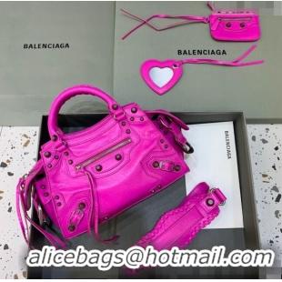 Shop Grade Balenciaga Neo Cagole XS Lambskin Top Handle Bag Neon BA1570 Pink/Aged Silver 2022