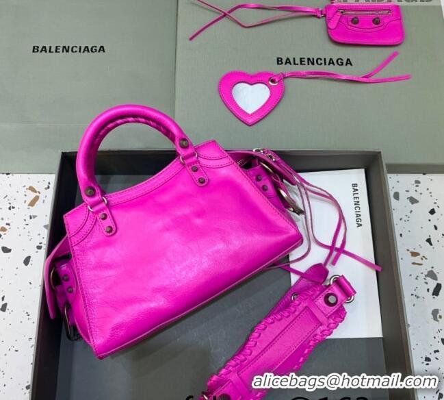 Shop Grade Balenciaga Neo Cagole XS Lambskin Top Handle Bag Neon BA1570 Pink/Aged Silver 2022