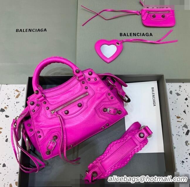 Shop Grade Balenciaga Neo Cagole XS Lambskin Top Handle Bag Neon BA1570 Pink/Aged Silver 2022