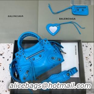 Good Product Balenciaga Neo Cagole XS Lambskin Top Handle Bag Neon BA1570 Blue/Aged Silver 2022