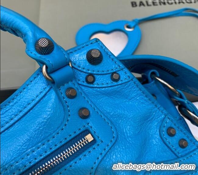 Good Product Balenciaga Neo Cagole XS Lambskin Top Handle Bag Neon BA1570 Blue/Aged Silver 2022