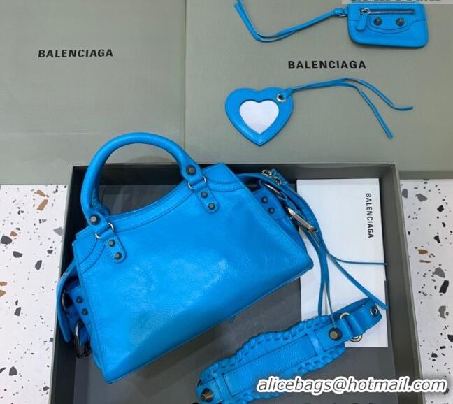 Good Product Balenciaga Neo Cagole XS Lambskin Top Handle Bag Neon BA1570 Blue/Aged Silver 2022