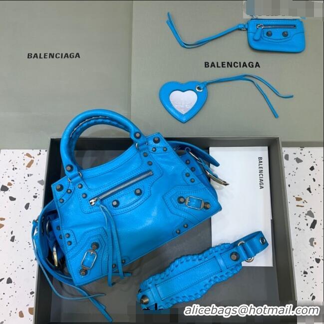 Good Product Balenciaga Neo Cagole XS Lambskin Top Handle Bag Neon BA1570 Blue/Aged Silver 2022