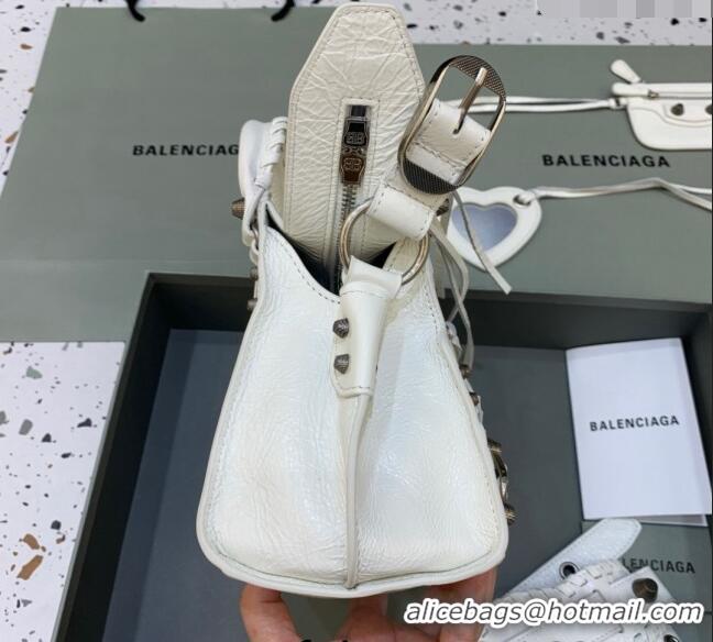 Famous Brand Balenciaga Neo Cagole XS Lambskin Top Handle Bag BA1570 White/Aged Silver 2022