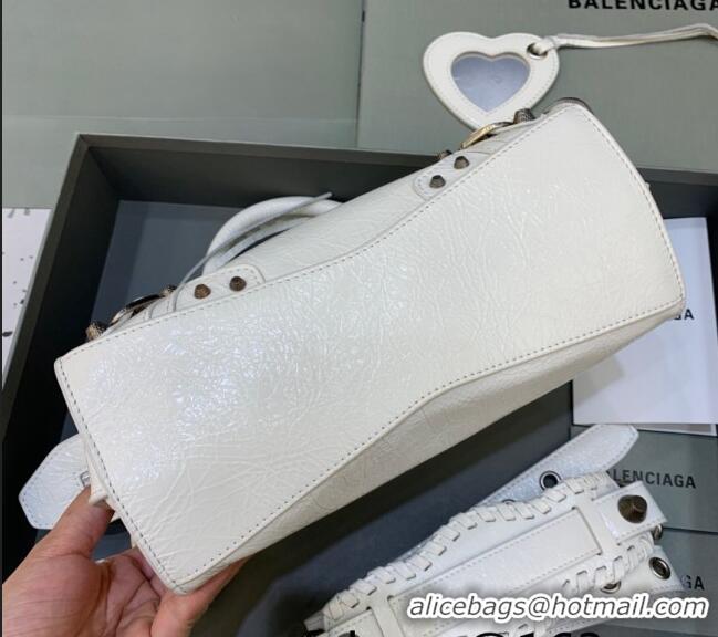 Famous Brand Balenciaga Neo Cagole XS Lambskin Top Handle Bag BA1570 White/Aged Silver 2022