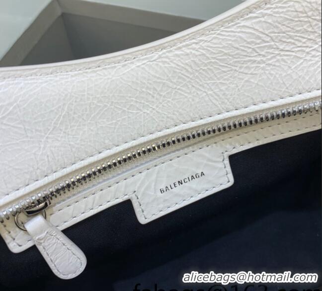 Famous Brand Balenciaga Neo Cagole XS Lambskin Top Handle Bag BA1570 White/Aged Silver 2022