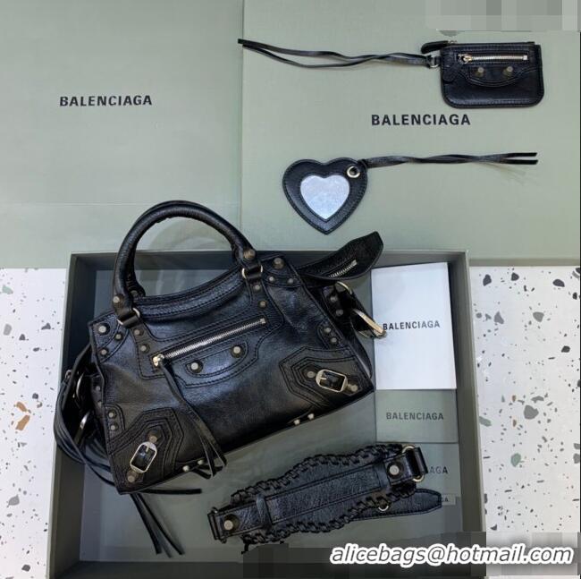 Well Crafted Balenciaga Neo Cagole XS Lambskin Top Handle Bag BA1570 Black/Aged Silver 2022