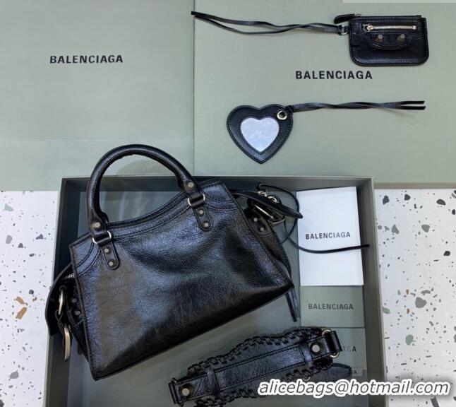 Well Crafted Balenciaga Neo Cagole XS Lambskin Top Handle Bag BA1570 Black/Aged Silver 2022