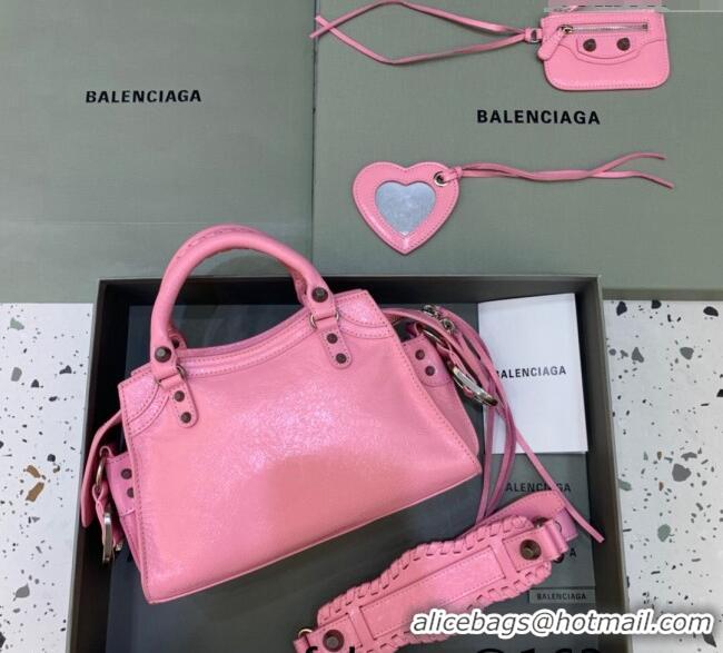 Pretty Style Balenciaga Neo Cagole XS Lambskin Top Handle Bag BA1570 Light Pink/Aged Silver 2022