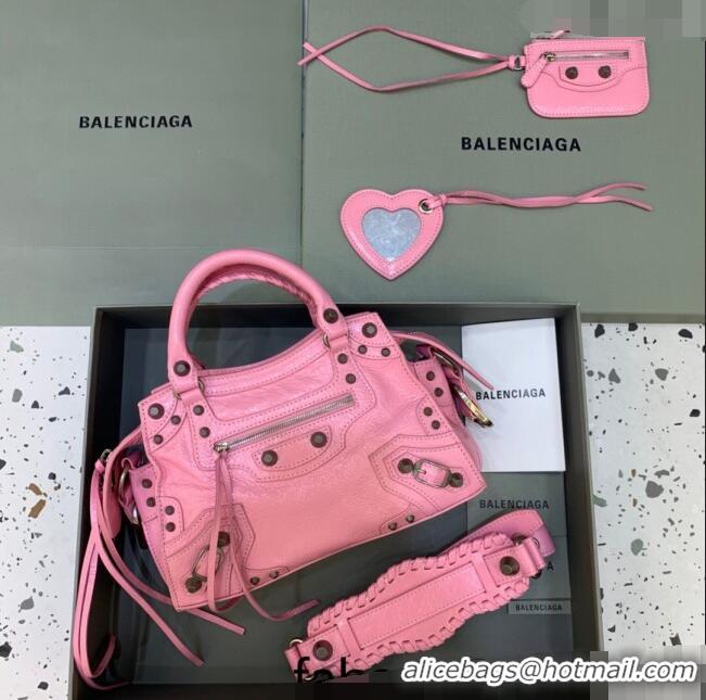 Pretty Style Balenciaga Neo Cagole XS Lambskin Top Handle Bag BA1570 Light Pink/Aged Silver 2022