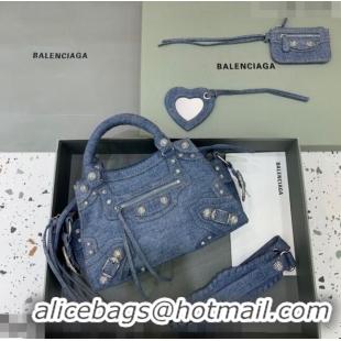 Shop Grade Balenciaga Neo Cagole XS Denim Top Handle Bag BA1570 Blue/Crystal 2022