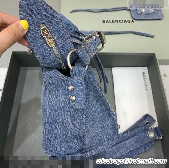 Shop Grade Balenciaga Neo Cagole XS Denim Top Handle Bag BA1570 Blue/Crystal 2022