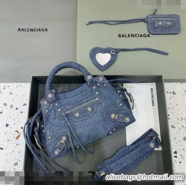 Shop Grade Balenciaga Neo Cagole XS Denim Top Handle Bag BA1570 Blue/Crystal 2022