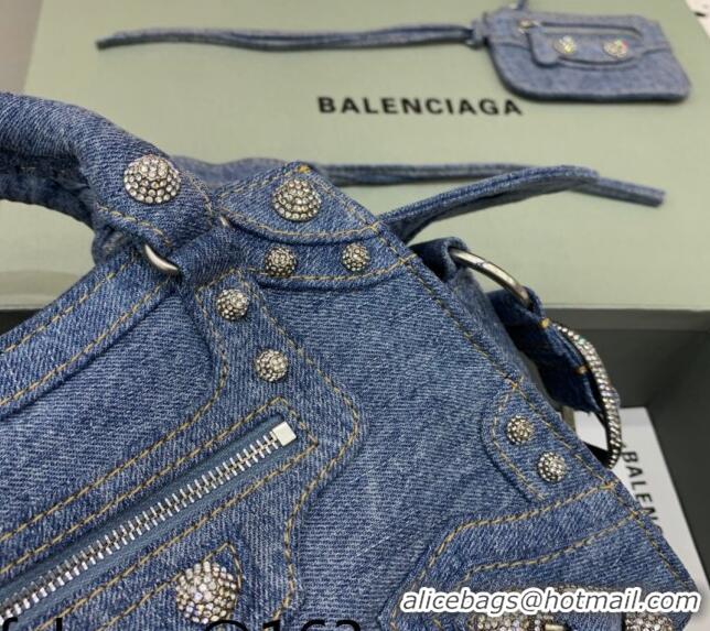 Shop Grade Balenciaga Neo Cagole XS Denim Top Handle Bag BA1570 Blue/Crystal 2022