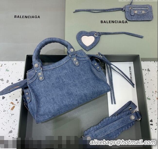 Shop Grade Balenciaga Neo Cagole XS Denim Top Handle Bag BA1570 Blue/Crystal 2022