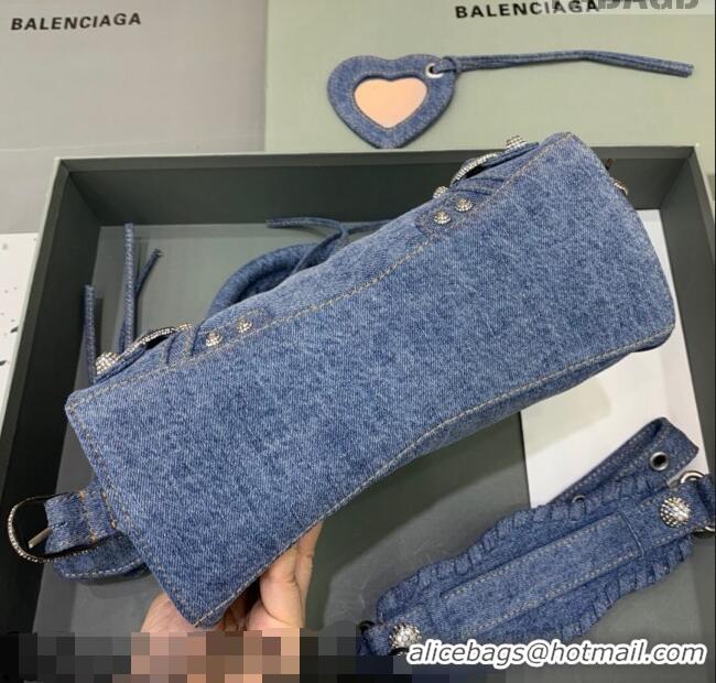 Shop Grade Balenciaga Neo Cagole XS Denim Top Handle Bag BA1570 Blue/Crystal 2022