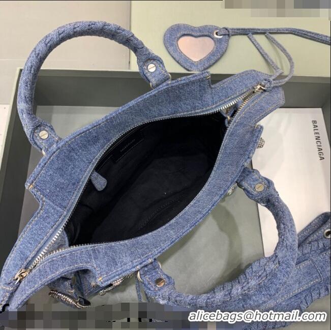 Shop Grade Balenciaga Neo Cagole XS Denim Top Handle Bag BA1570 Blue/Crystal 2022