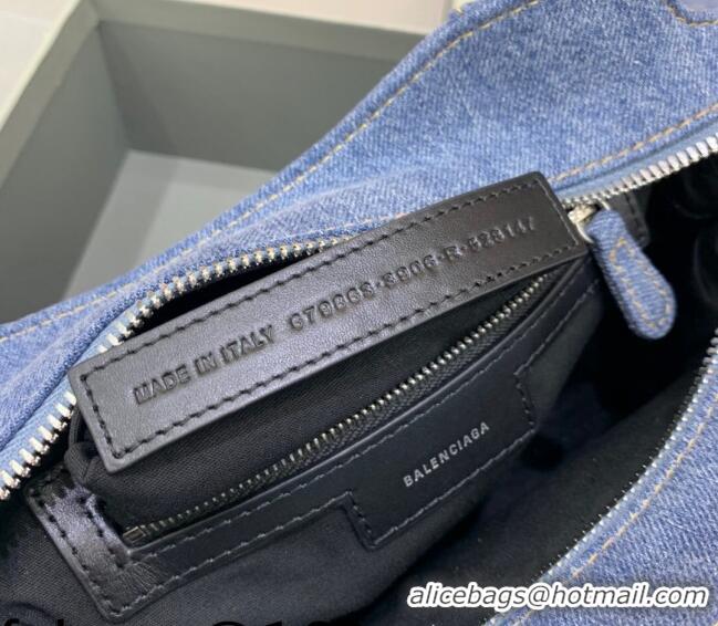 Shop Grade Balenciaga Neo Cagole XS Denim Top Handle Bag BA1570 Blue/Crystal 2022