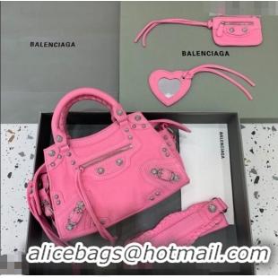 Top Design Balenciaga Neo Cagole XS Denim Top Handle Bag BA1570 Pink/Crystal 2022