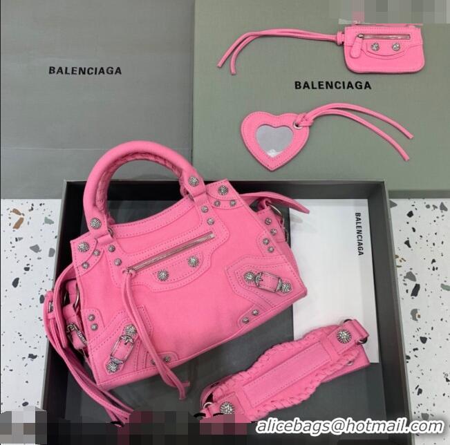 Top Design Balenciaga Neo Cagole XS Denim Top Handle Bag BA1570 Pink/Crystal 2022