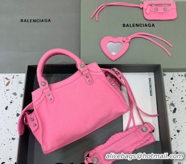 Top Design Balenciaga Neo Cagole XS Denim Top Handle Bag BA1570 Pink/Crystal 2022