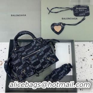 New Design Balenciaga Neo Cagole XS Top Handle Bag in BB Monogram BA1571 Denim Blue 2022