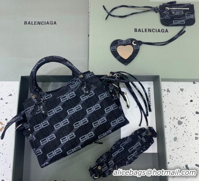 New Design Balenciaga Neo Cagole XS Top Handle Bag in BB Monogram BA1571 Denim Blue 2022