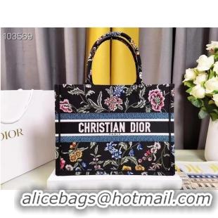 Top Grade MEDIUM DIOR BOOK TOTE Black Multicolor Dior Petites Fleurs Embroidery M1296Z-33