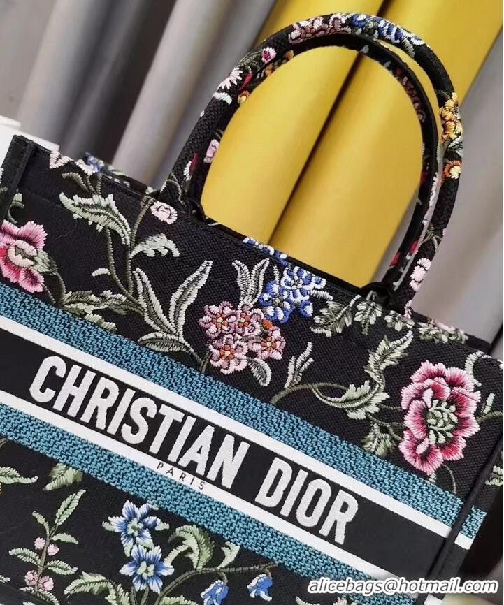 Top Grade MEDIUM DIOR BOOK TOTE Black Multicolor Dior Petites Fleurs Embroidery M1296Z-33