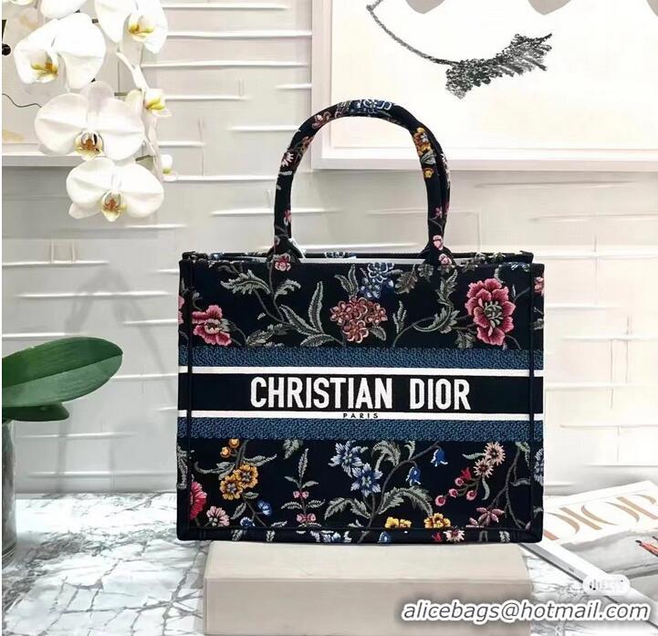 Top Grade MEDIUM DIOR BOOK TOTE Black Multicolor Dior Petites Fleurs Embroidery M1296Z-33