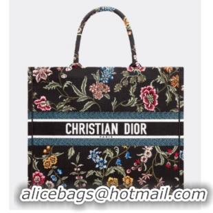 Top Quality LARGE DIOR BOOK TOTE Black Multicolor Dior Petites Fleurs Embroidery M1286ZEA