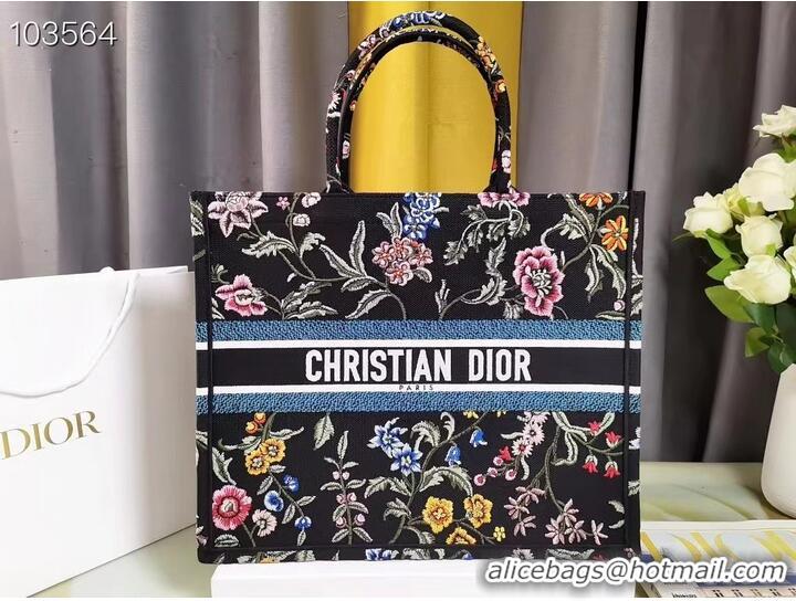 Top Quality LARGE DIOR BOOK TOTE Black Multicolor Dior Petites Fleurs Embroidery M1286ZEA