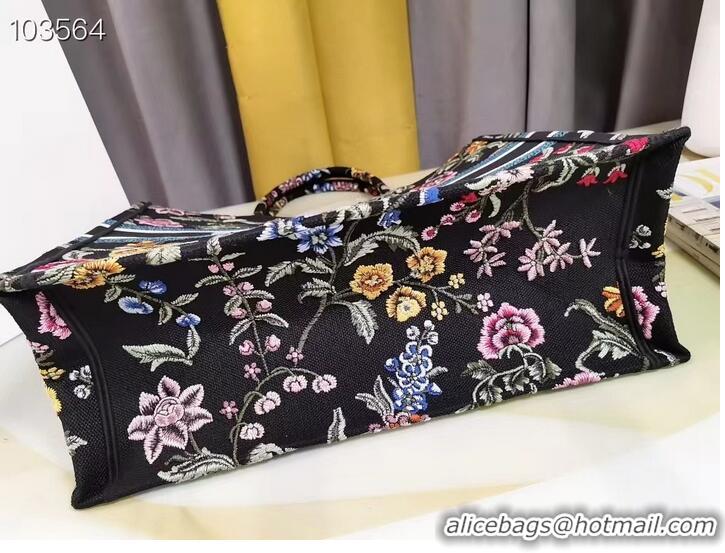 Top Quality LARGE DIOR BOOK TOTE Black Multicolor Dior Petites Fleurs Embroidery M1286ZEA