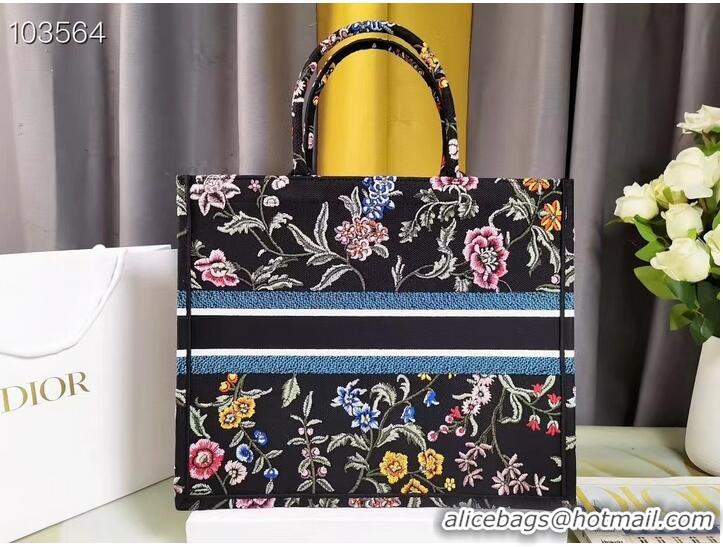 Top Quality LARGE DIOR BOOK TOTE Black Multicolor Dior Petites Fleurs Embroidery M1286ZEA