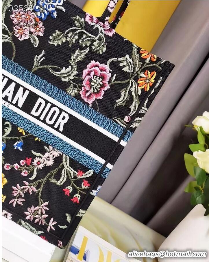 Top Quality LARGE DIOR BOOK TOTE Black Multicolor Dior Petites Fleurs Embroidery M1286ZEA