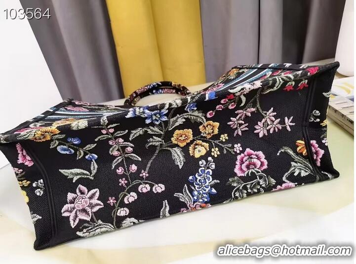 Top Quality LARGE DIOR BOOK TOTE Black Multicolor Dior Petites Fleurs Embroidery M1286ZEA